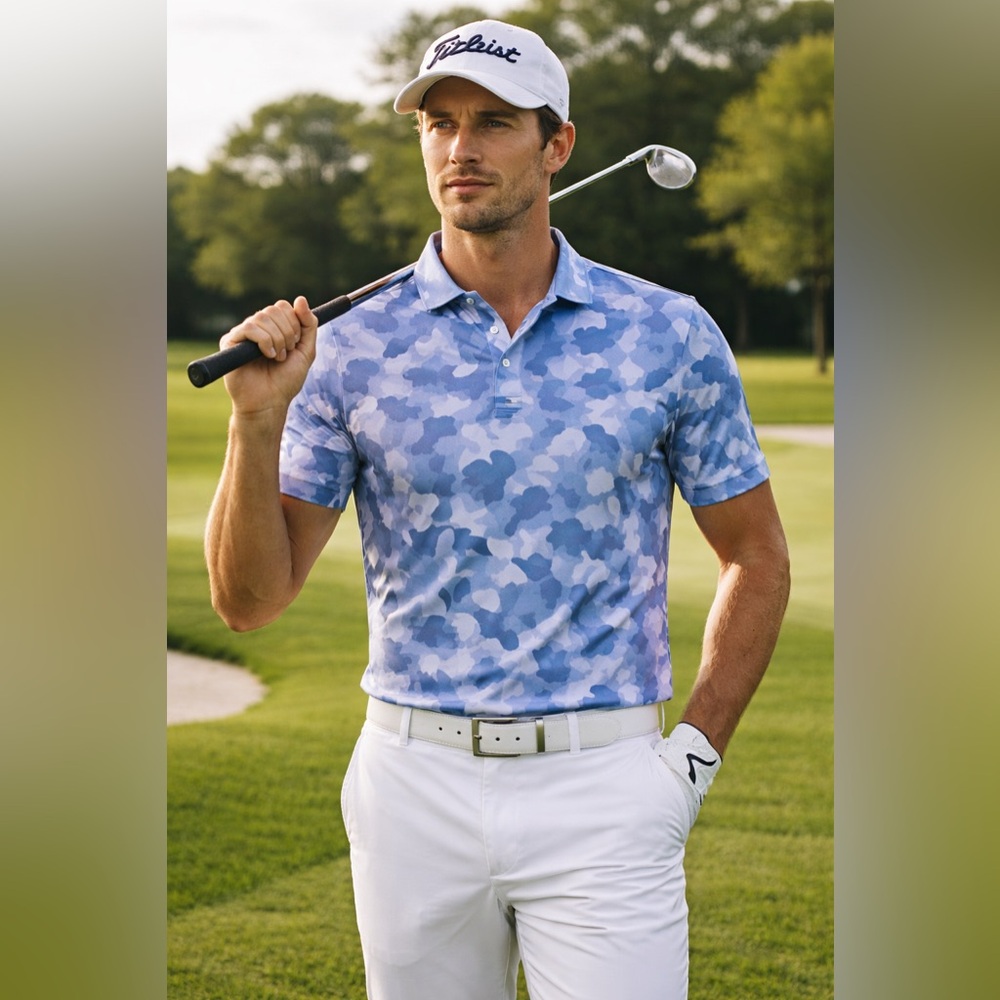 NWT Redvanly Golf Polo PUREpoly Blue Camo Floral S